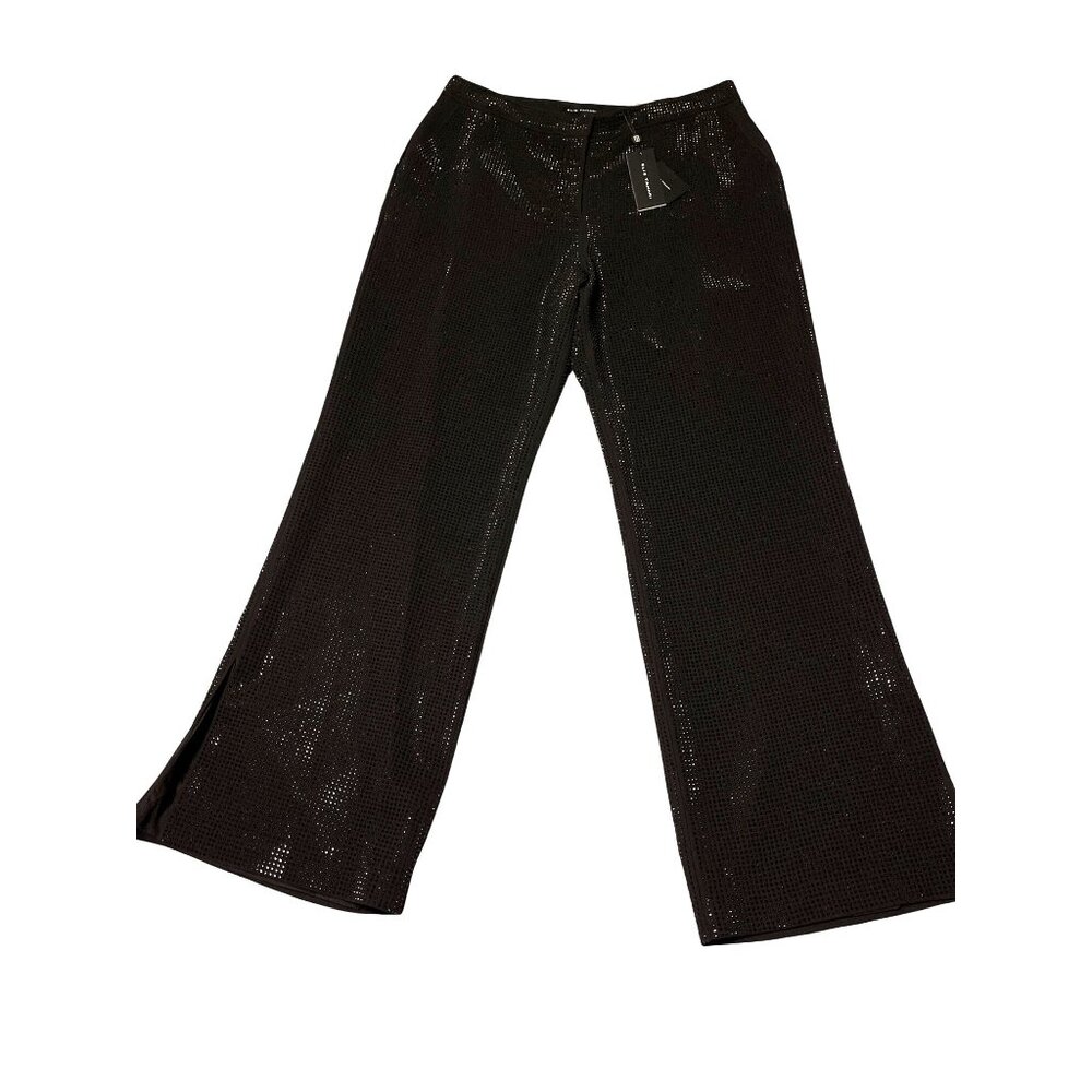 Elie Tahari The Briella Rhinestone Black Pants Size 14 Wide Leg High Waist